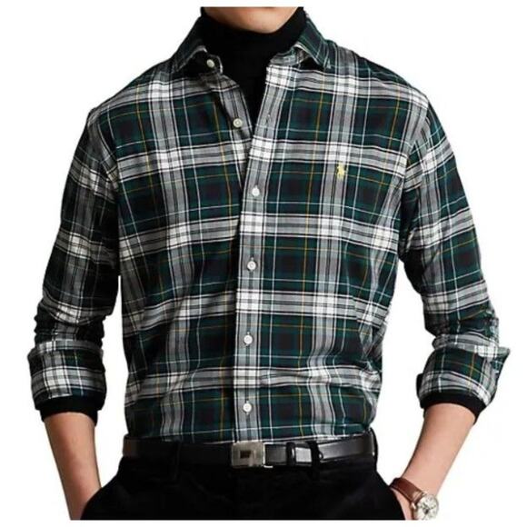 Polo Ralph Lauren Mens Cotton Tartan Plaid Twill Button Down Shirt size XL Green - Picture 11 of 12